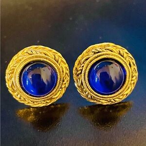 1928 Vintage Cobalt Blue and Gold Post Earrings